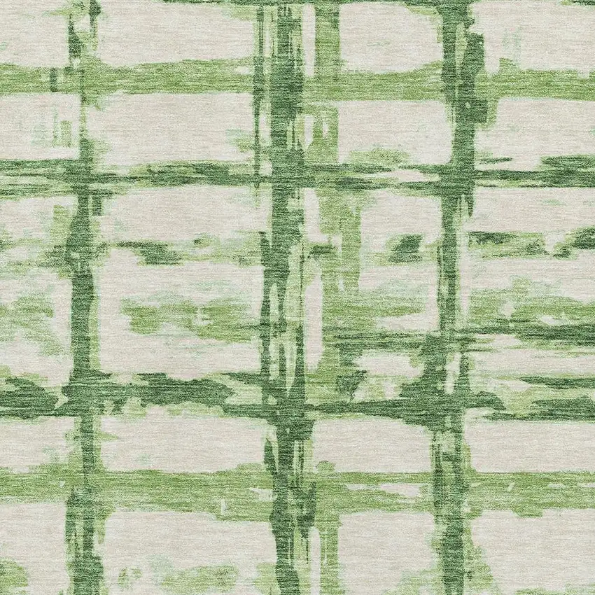 Green And Ivory Striped Washable Area Rug With UV Protection Photo 3