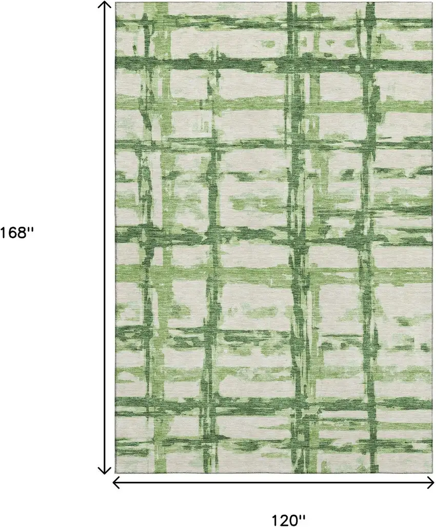Green And Ivory Striped Washable Area Rug With UV Protection Photo 3