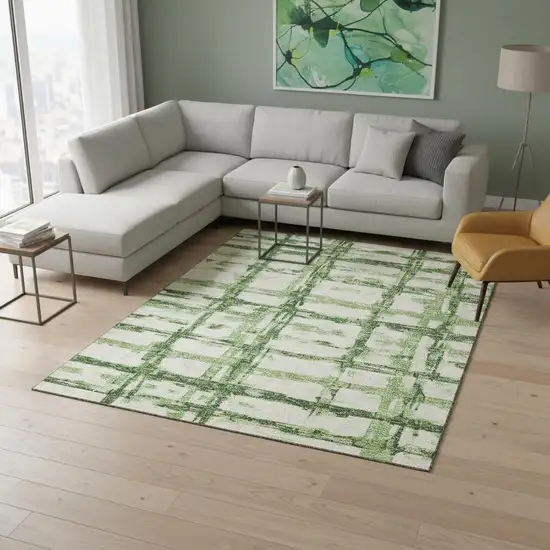 Green And Ivory Striped Washable Area Rug With UV Protection Photo 2