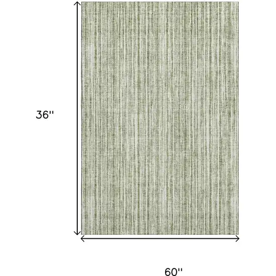 Green And Ivory Striped Washable Area Rug With UV Protection Photo 3