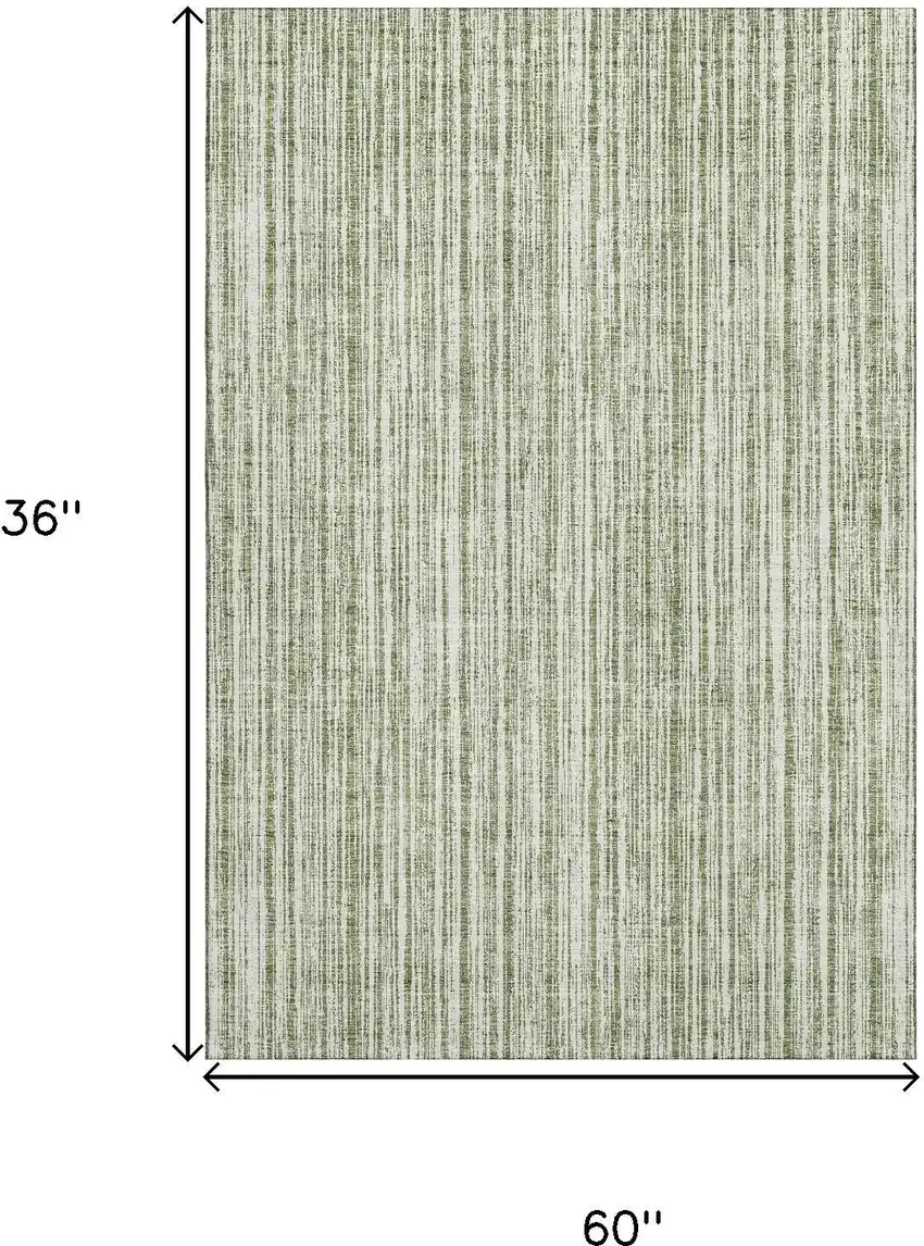 Green And Ivory Striped Washable Area Rug With UV Protection Photo 3