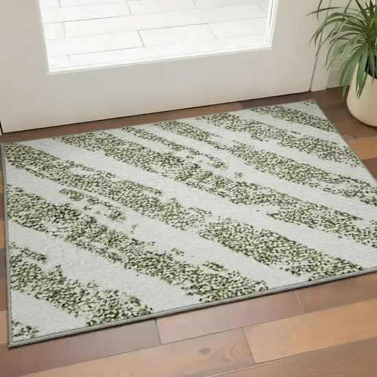 Green And Ivory Striped Washable Area Rug With UV Protection Photo 2