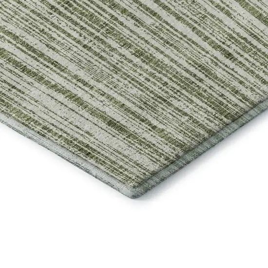 Green And Ivory Striped Washable Area Rug With UV Protection Photo 8