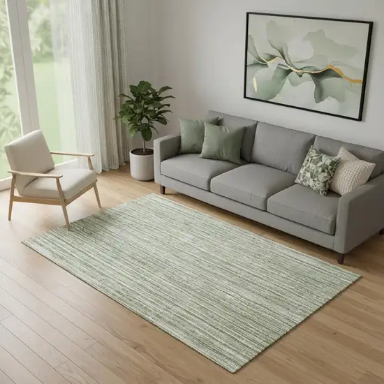 Green And Ivory Striped Washable Area Rug With UV Protection Photo 1