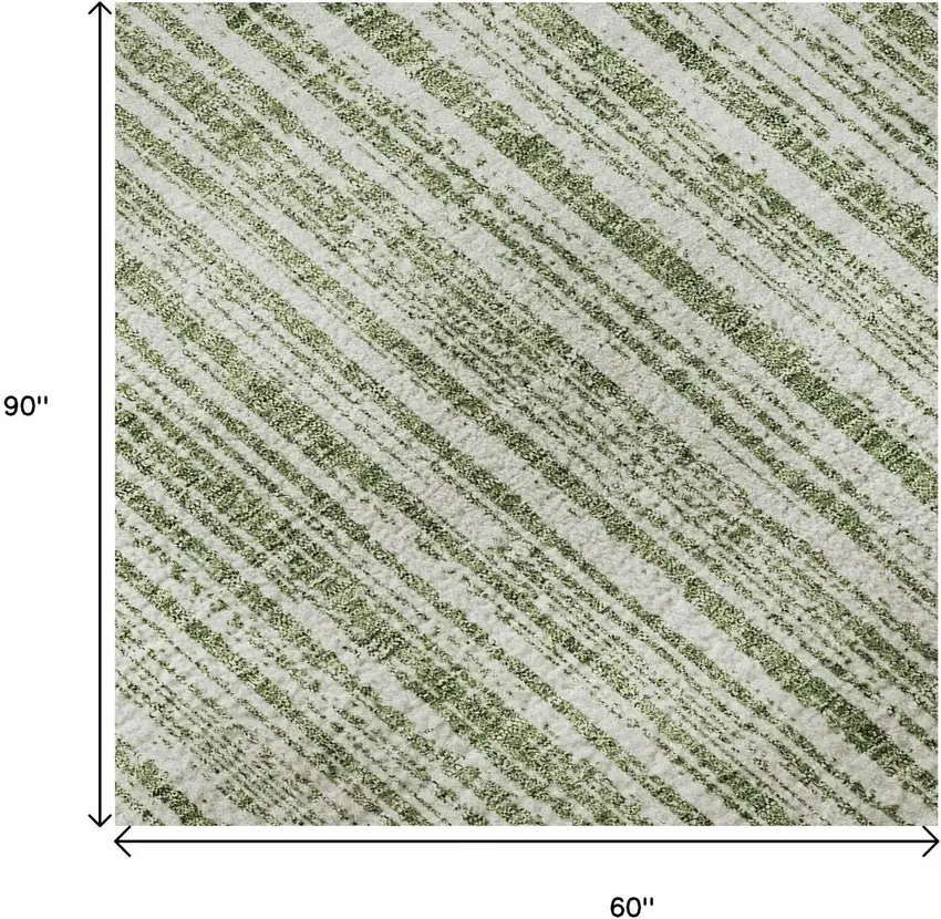 Green And Ivory Striped Washable Area Rug With UV Protection Photo 9