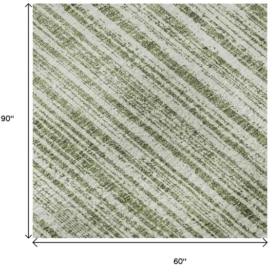 Green And Ivory Striped Washable Area Rug With UV Protection Photo 9