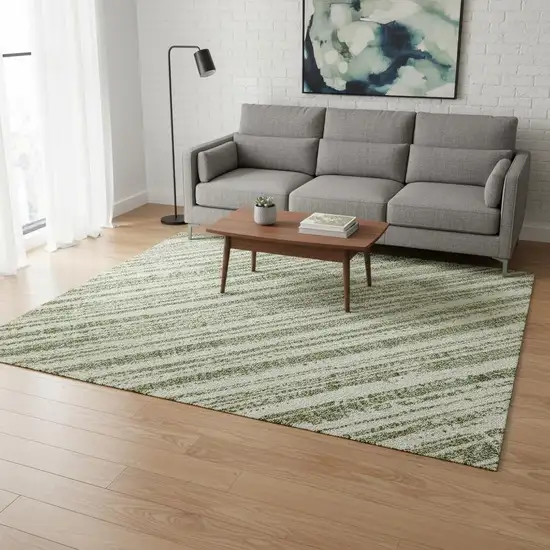 Green And Ivory Striped Washable Area Rug With UV Protection Photo 2