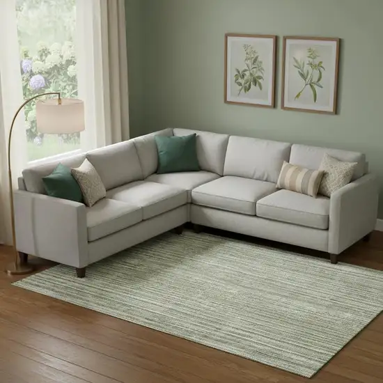 Green And Ivory Striped Washable Area Rug With UV Protection Photo 1