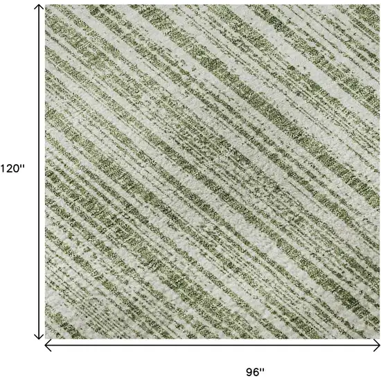 Green And Ivory Striped Washable Area Rug With UV Protection Photo 9