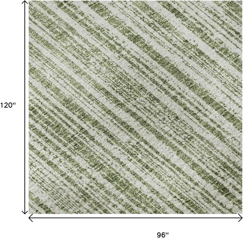 Green And Ivory Striped Washable Area Rug With UV Protection Photo 9