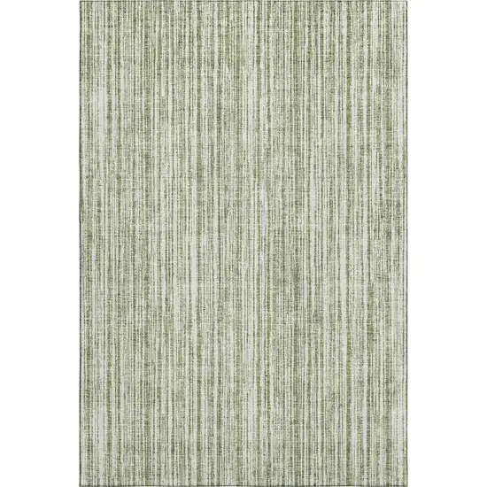 Green And Ivory Striped Washable Area Rug With UV Protection Photo 6