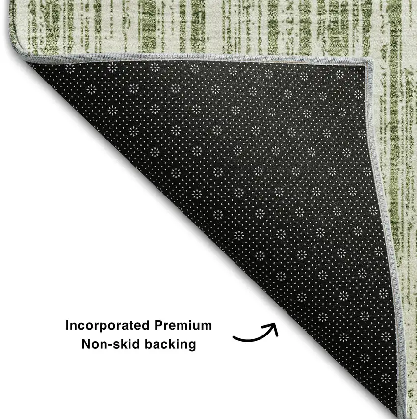Green And Ivory Striped Washable Area Rug With UV Protection Photo 7