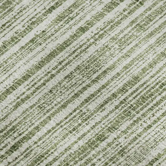 Green And Ivory Striped Washable Area Rug With UV Protection Photo 3