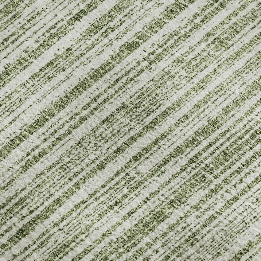 Green And Ivory Striped Washable Area Rug With UV Protection Photo 3