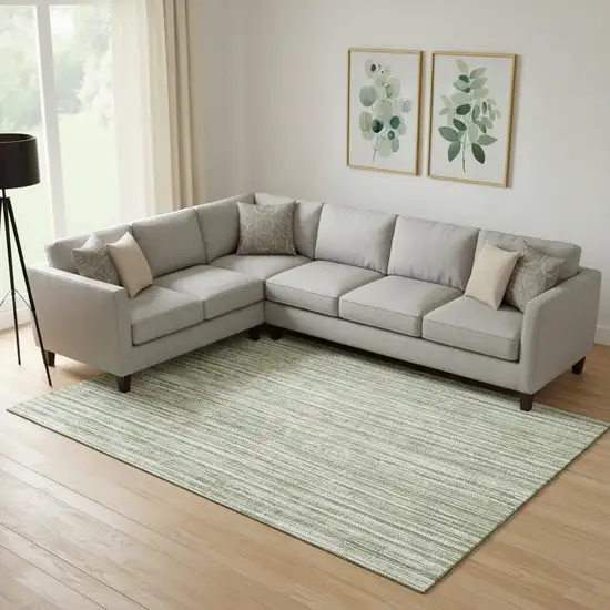 Green And Ivory Striped Washable Area Rug With UV Protection Photo 1