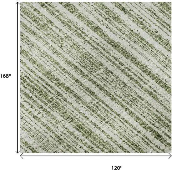 Green And Ivory Striped Washable Area Rug With UV Protection Photo 9
