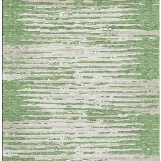 Green And Ivory Striped Washable Area Rug With UV Protection Photo 3