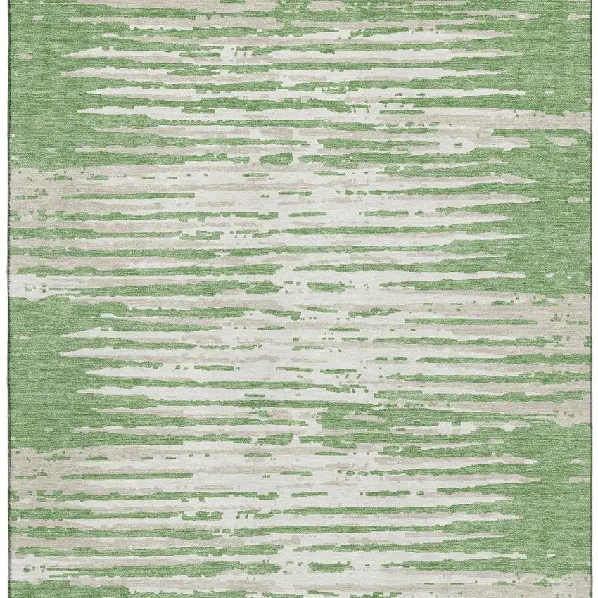 Green And Ivory Striped Washable Area Rug With UV Protection Photo 3