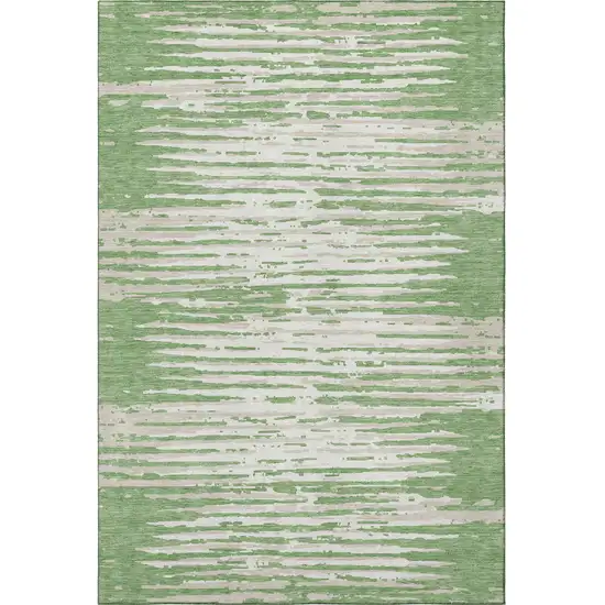 Green And Ivory Striped Washable Area Rug With UV Protection Photo 4