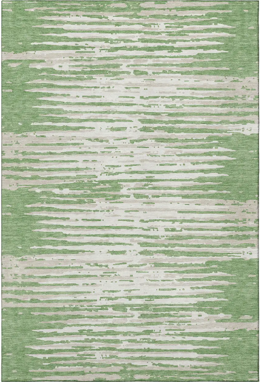 Green And Ivory Striped Washable Area Rug With UV Protection Photo 4