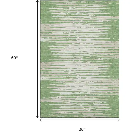 Green And Ivory Striped Washable Area Rug With UV Protection Photo 3