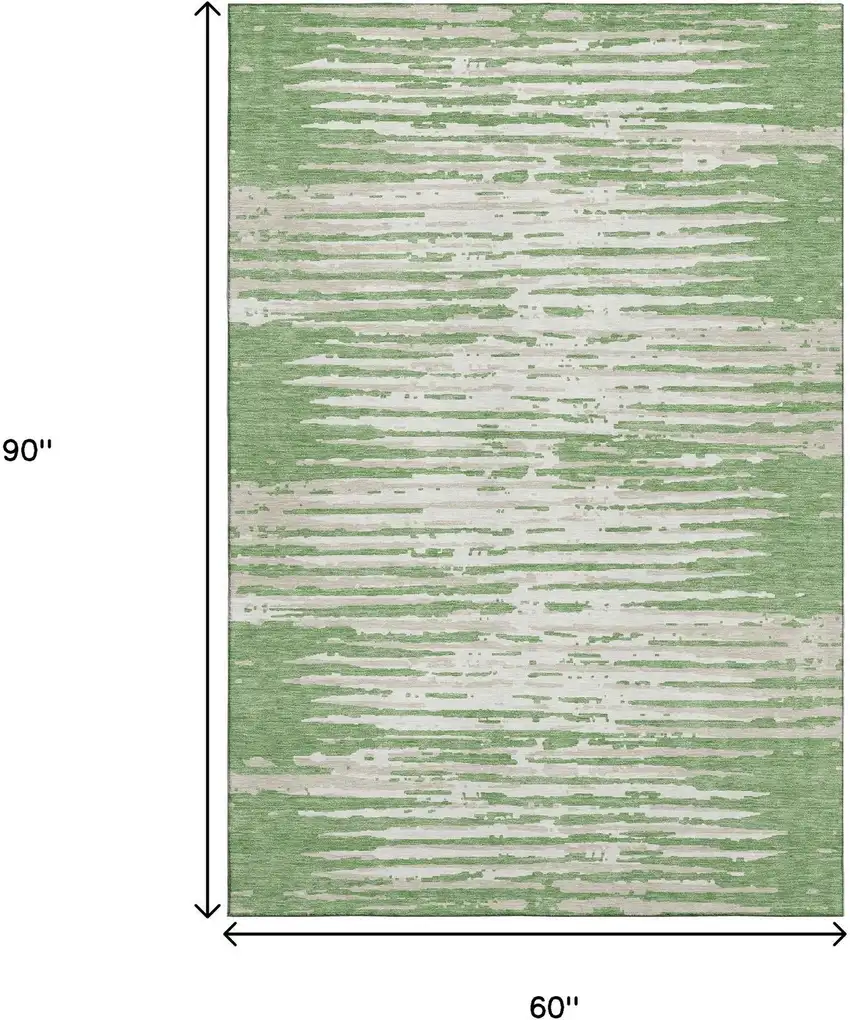 Green And Ivory Striped Washable Area Rug With UV Protection Photo 9