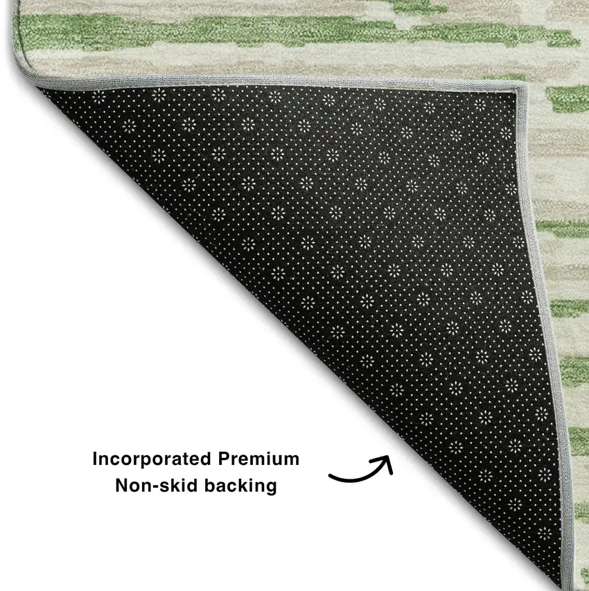 Green And Ivory Striped Washable Area Rug With UV Protection Photo 7
