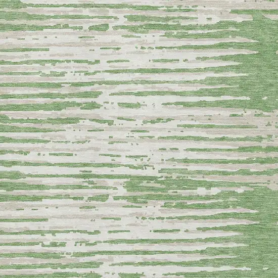 Green And Ivory Striped Washable Area Rug With UV Protection Photo 3