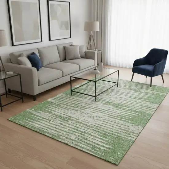 Green And Ivory Striped Washable Area Rug With UV Protection Photo 2
