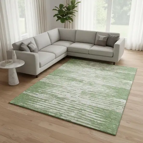 Green And Ivory Striped Washable Area Rug With UV Protection Photo 2