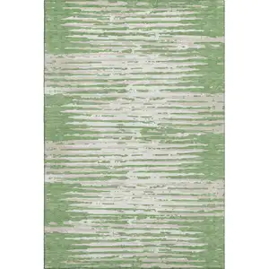 Photo of Green And Ivory Striped Washable Area Rug With UV Protection