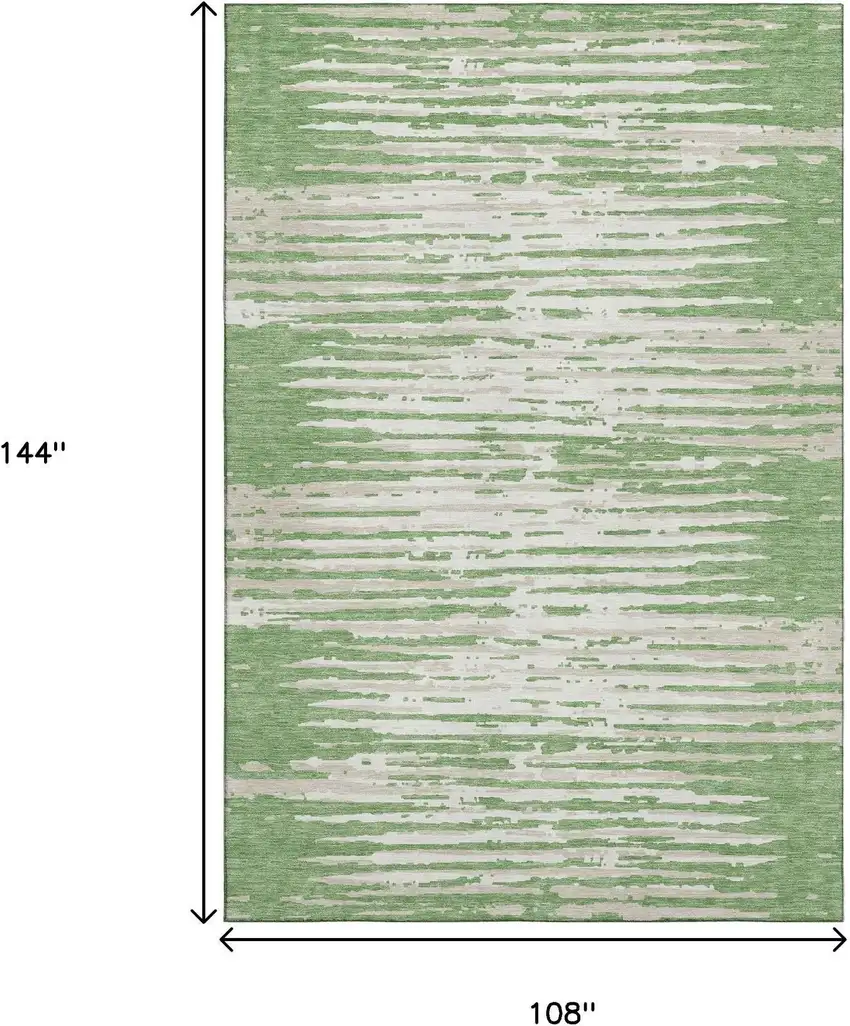 Green And Ivory Striped Washable Area Rug With UV Protection Photo 9
