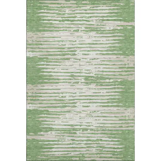 Green And Ivory Striped Washable Area Rug With UV Protection Photo 1