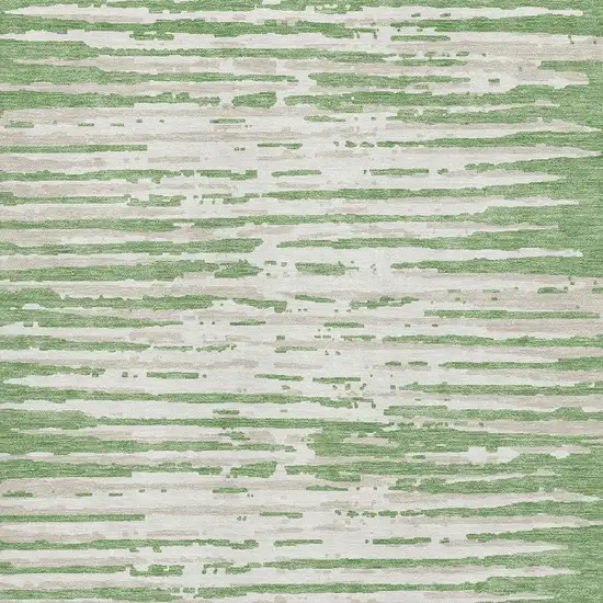 Green And Ivory Striped Washable Area Rug With UV Protection Photo 3