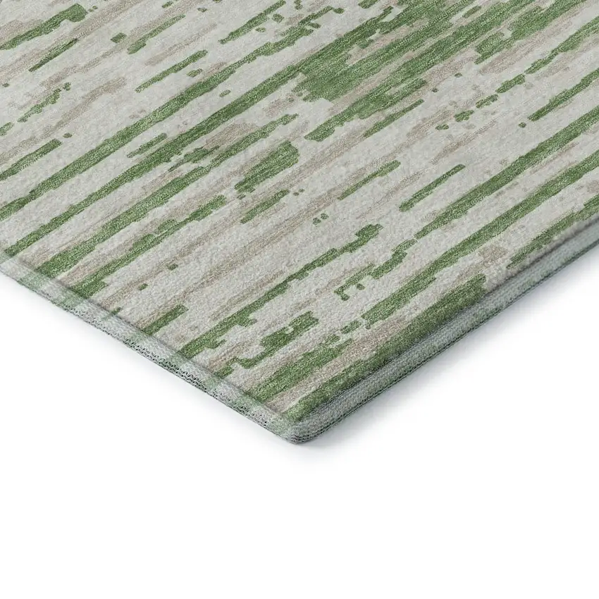 Green And Ivory Striped Washable Area Rug With UV Protection Photo 8