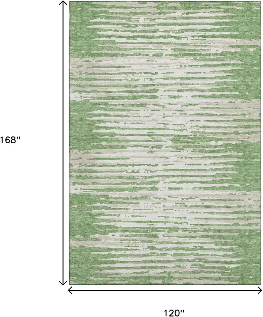 Green And Ivory Striped Washable Area Rug With UV Protection Photo 9