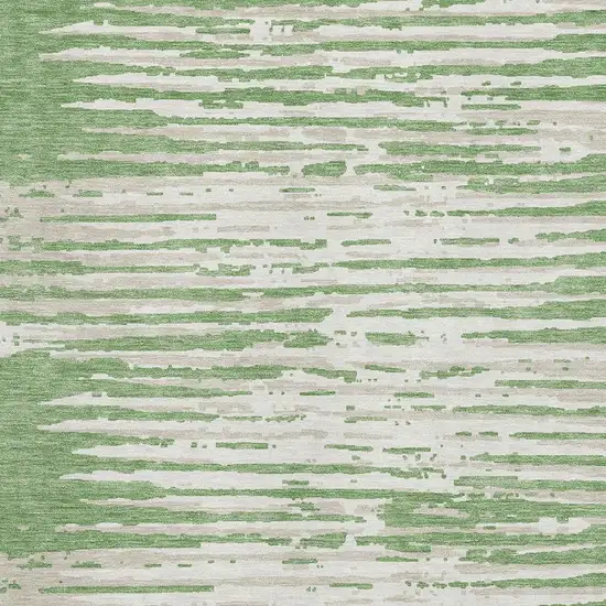 Green And Ivory Striped Washable Area Rug With UV Protection Photo 3