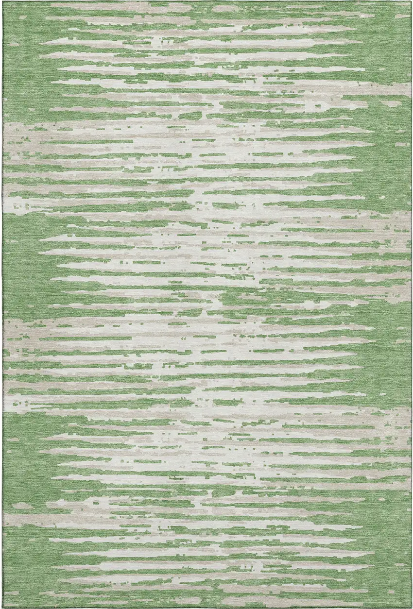 Green And Ivory Striped Washable Area Rug With UV Protection Photo 1