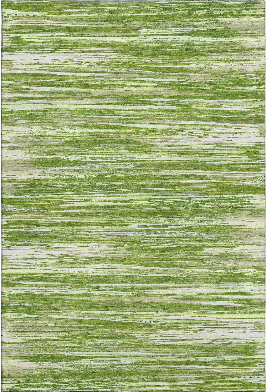 Green And Ivory Striped Washable Area Rug With UV Protection Photo 1