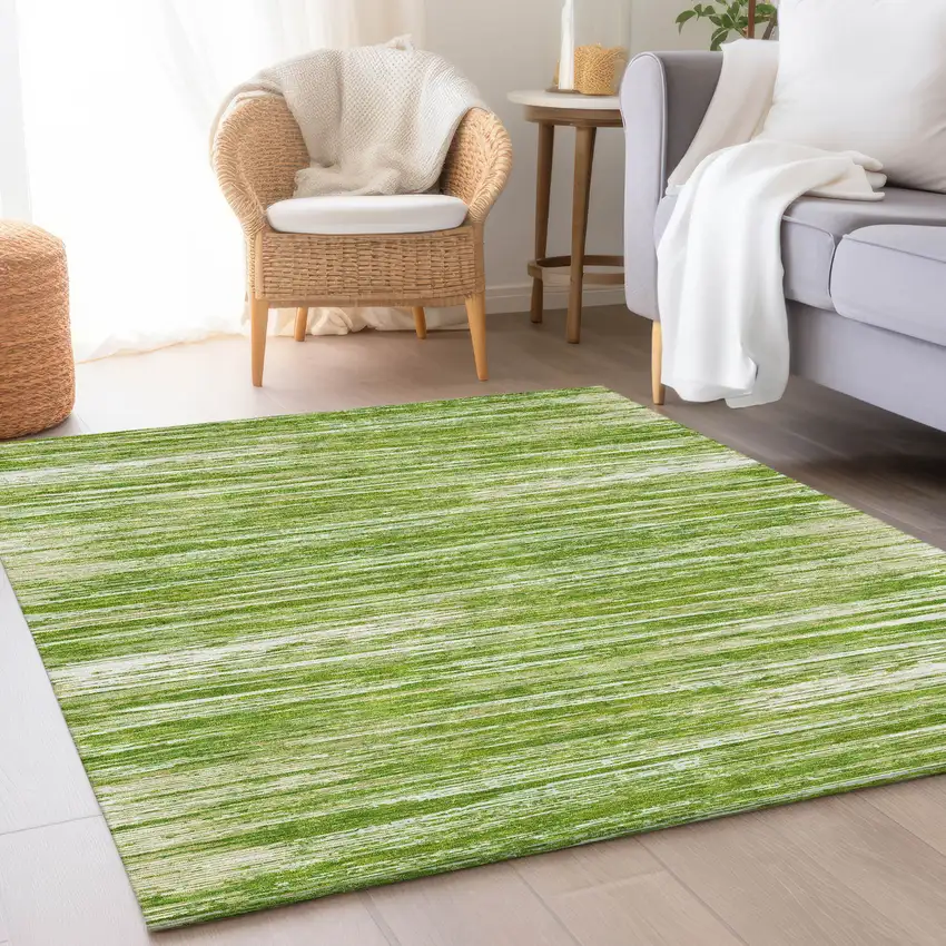 Green And Ivory Striped Washable Area Rug With UV Protection Photo 4