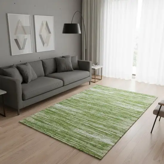 Green And Ivory Striped Washable Area Rug With UV Protection Photo 2