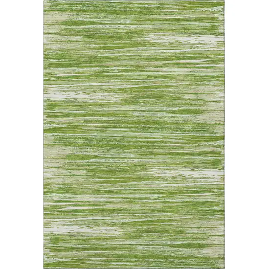Green And Ivory Striped Washable Area Rug With UV Protection Photo 3