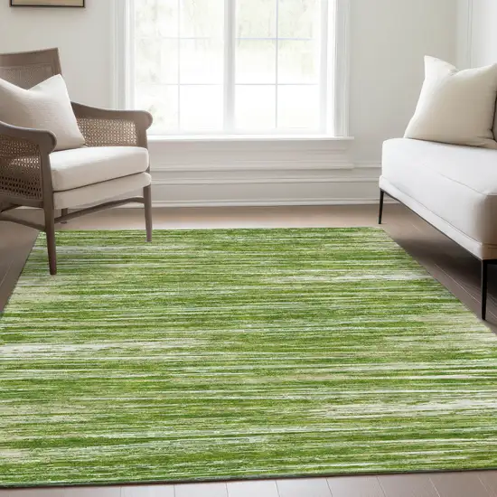 Green And Ivory Striped Washable Area Rug With UV Protection Photo 5