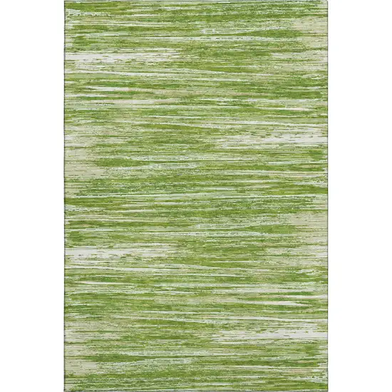 Green And Ivory Striped Washable Area Rug With UV Protection Photo 1