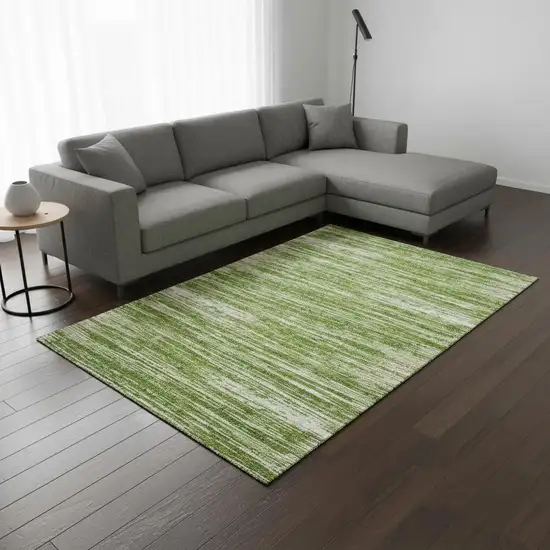 Green And Ivory Striped Washable Area Rug With UV Protection Photo 2