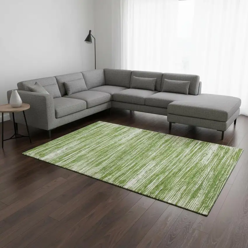 Green And Ivory Striped Washable Area Rug With UV Protection Photo 2