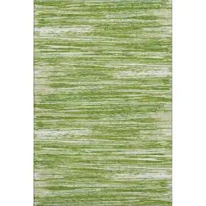 Photo of Green And Ivory Striped Washable Area Rug With UV Protection