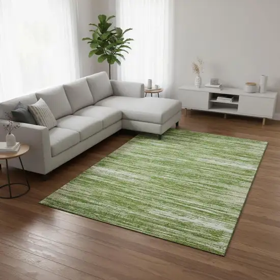 Green And Ivory Striped Washable Area Rug With UV Protection Photo 2