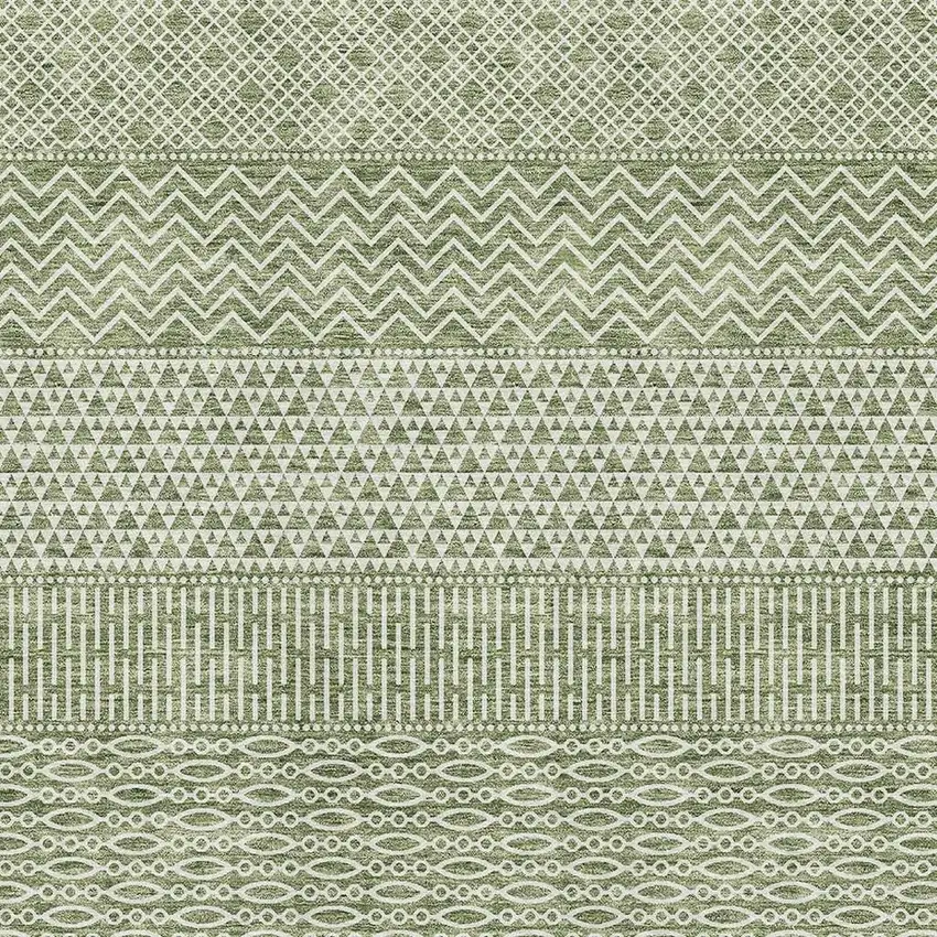 Green And Ivory Striped Washable Area Rug With UV Protection Photo 2