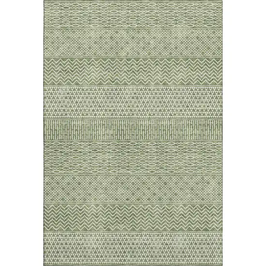 Green And Ivory Striped Washable Area Rug With UV Protection Photo 1
